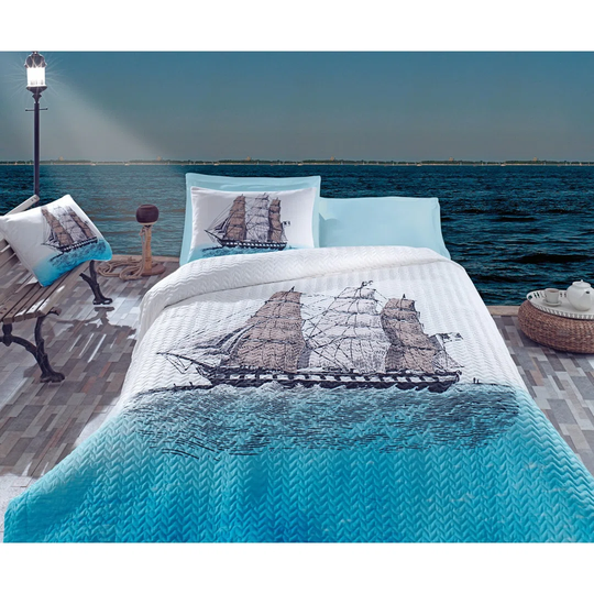 Bear White/Turquoise 100% Cotton Duvet Cover Set