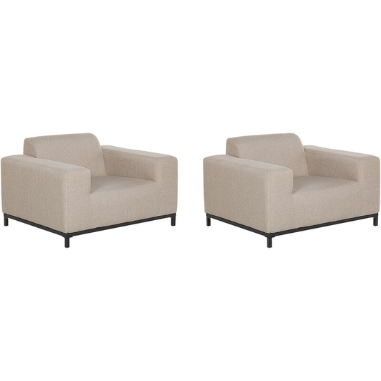 Set of 2 Modern Outdoor Indoor Armchairs Beige Fabric Black Legs Rovigo - Beige