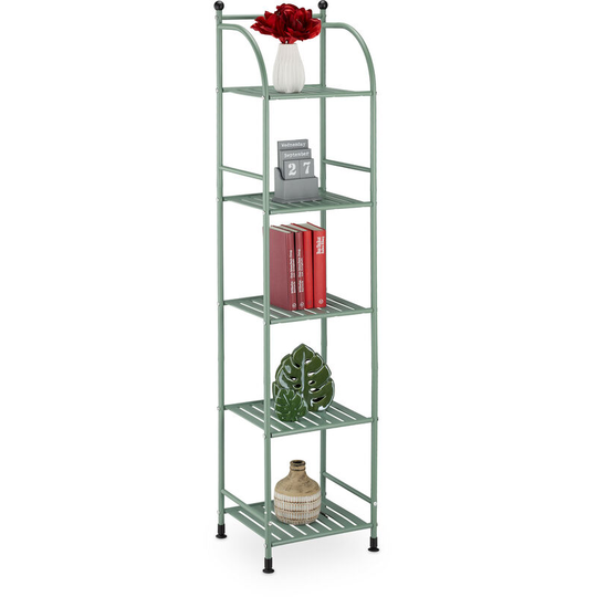 Relaxdays - Narrow Storage Unit, 145 x 33 x 28 cm, Kitchen & Bathroom Shelf, 5 Lattice Trays, Metal Standing Tower, Green