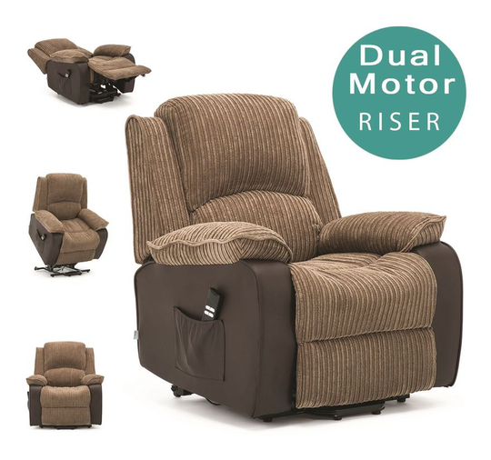 Postana brown dual rise recliner fabric armchair