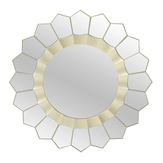 Ameer Round Plastic Framed Wall Mounted Accent Mirror in Champagne
