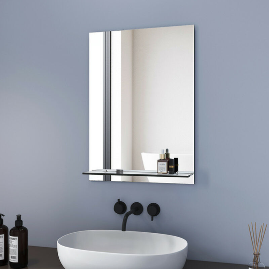Bathroom Mirror 50x70cm with Shelf, Frameless Wall Mounted Bathroom Mirror with storage shelf - 50x70x1.5cm - Meykoers