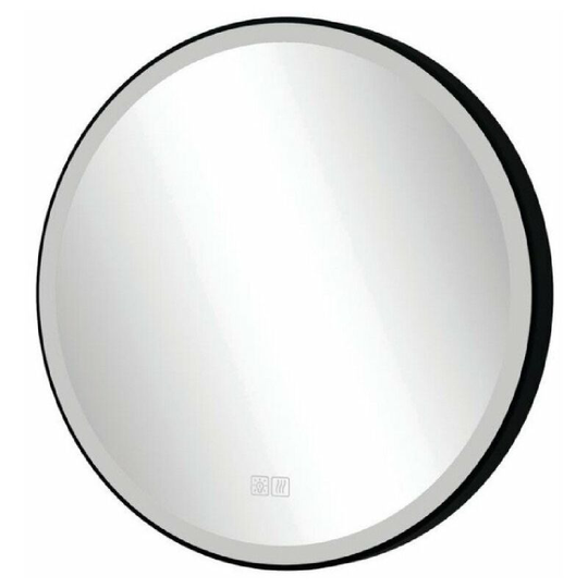 Colore Matt Black 600mm Round led Illuminated Bathroom Mirror with Demister and Touch Sensor - Black