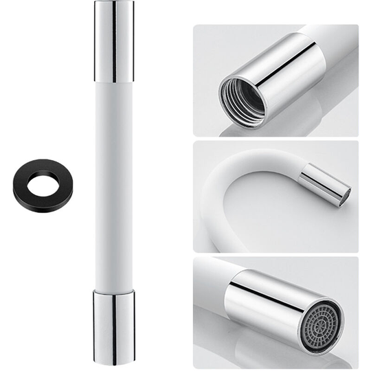 360 Degree Faucet Sprayer Extension Hose Silicone Extension Tube Flexible Faucet Extender Water Hose - White&30cm