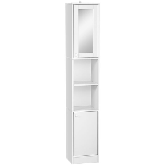 Tall Bathroom Storage Cabinet Narrow Freestanding Cabinet with Mirror - White - Kleankin