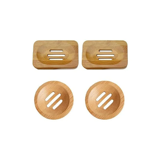 Perlerare - Bamboo Soap Dish 4pcs Natural Wood Soap Dish Small Soap Holder Sanitary Drain Bamboo Dish Drainer Rectangular Oval Soap Dish