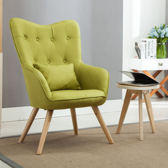 Linen Curved Buttoned Back Armchair with Lumbar Pillow, Green - Livingandhome