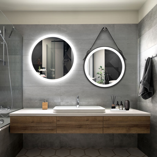 ELEGANT Bathroom LED Mirror Modern Wall Mounted Round Bathroom Mirror 700x700mm Acrylic Frame + 600x600mm Black Frame Both with Demister Pad