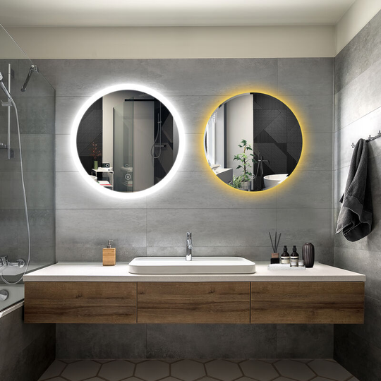 Elegant - Bathroom led Mirror Modern Wall Mounted Round Bathroom Mirror 700x700mm Acrylic Frame + 600x600mm Frameless Both with Demister Pad