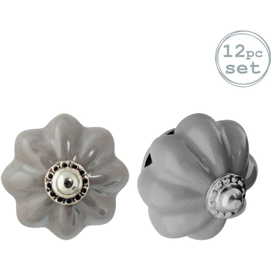 Nicola Spring Floral Ceramic Cabinet Knobs - Grey - Pack of 12
