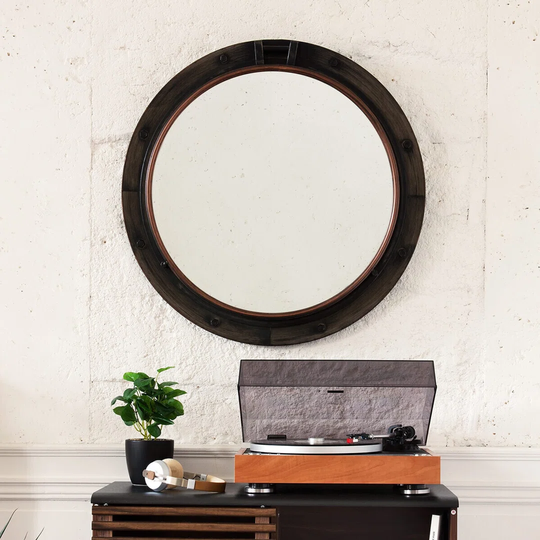 Halen Round Metal Framed Wall Mounted Bathroom Mirror in Black