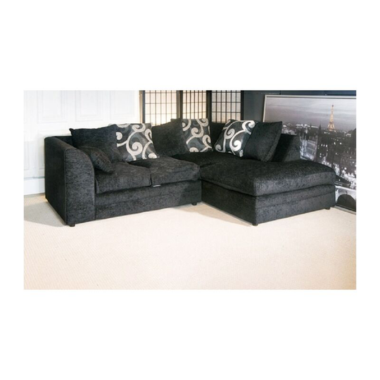 Zina Right Hand Facing Chenille Fabric Corner Sofa - Black