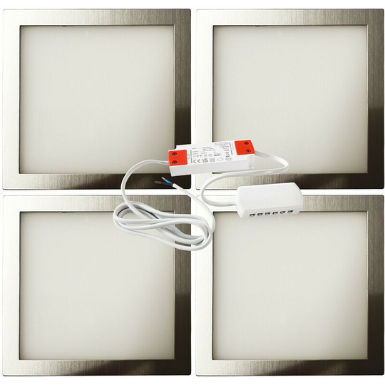Loops - 4x brushed nickel Ultra-Slim Square Under Cabinet Kitchen Light & Driver Kit - Natural White led