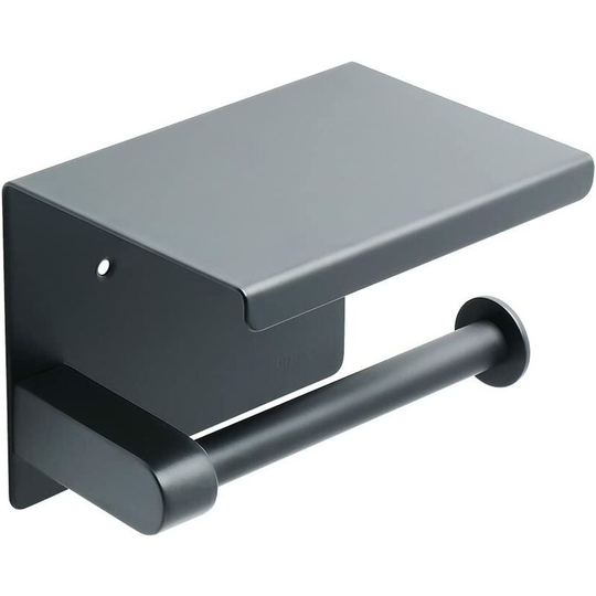 Wall Mounted Toilet Paper Holder Toilet Paper Holder with Cell Phone Shelf Holder for Bathroom, Black Stainless Steel Polished Chrome Finish