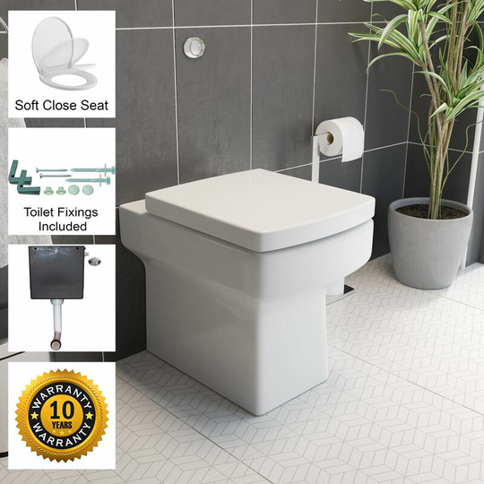 Affine - Back To Wall btw Toilet wc Pan Square Soft Close Seat Cistern Dual Flush Button - White
