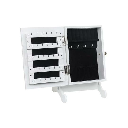 Small Mirror Jewelry Cabinet Organizer Armoire Storage Box Countertop with Stand White