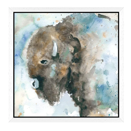 'Buffalo on Blue' by Carol Robinson - Floater Frame Painting Print on Canvas