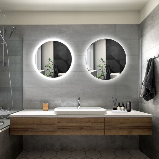Elegant - Bathroom led Mirror Modern Wall Mounted Round Bathroom Mirror 600x600mm Acrylic Frame + 600x600mm 3 Color Both with Demister Pad