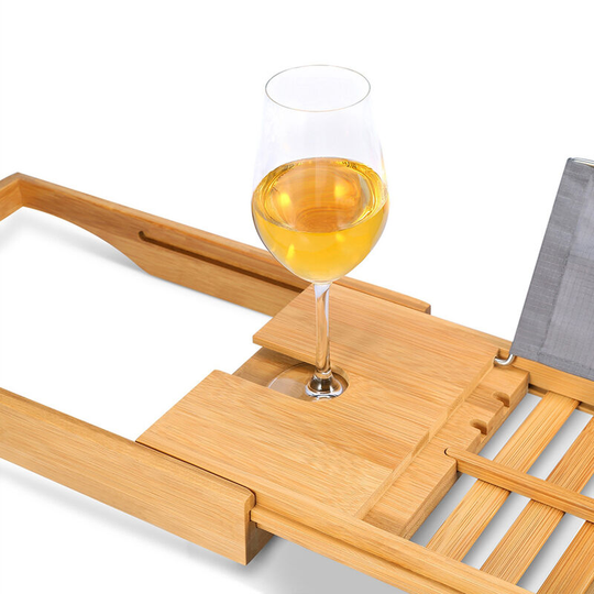 Szyb - Bamboo Bathtub Caddy no slip Bath Tub Tray with Extending Sides and Soap Holder