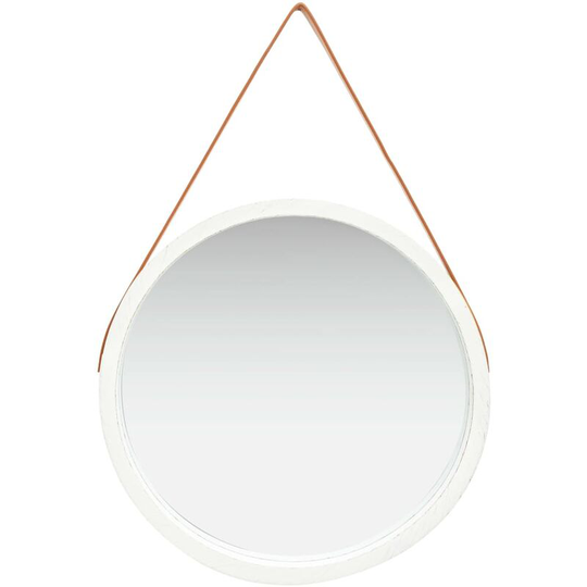 Wall Mirror with Strap 60 cm White - Hommoo