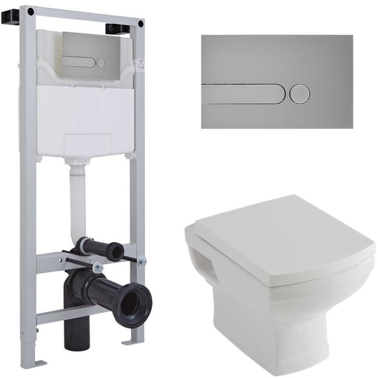 Milano - Sandringham - White Ceramic Traditional Bathroom Wall Hung Toilet wc with Tall Wall Frame Cistern and Dot Satin Chrome Flush Plate