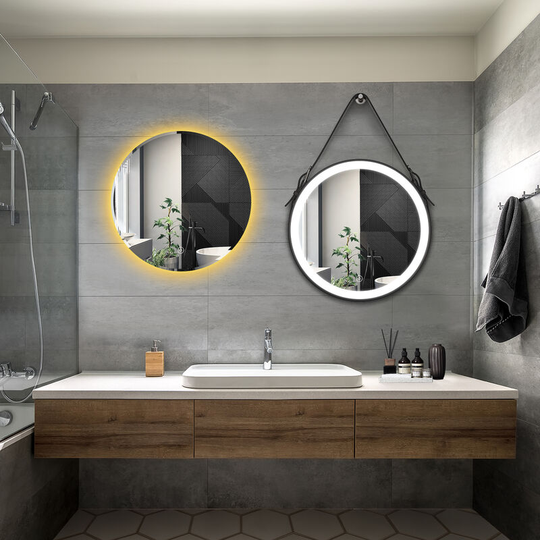 Elegant - Bathroom led Mirror Modern Wall Mounted Round Bathroom Mirror 600x600mm Frameless + 600x600mm Black Frame Both with Demister Pad