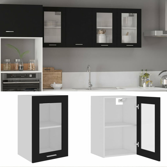 Hanging Glass Cabinet Black 40x31x60 cm Chipboard