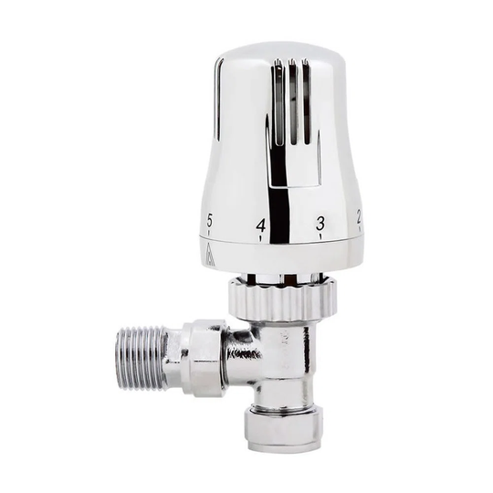 Chrome Thermostatic Control Angled Designer Radiator Valve Towel Rail 15Mm TRV