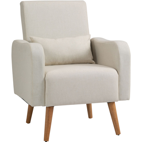 Nordic Leisure Lounge Sofa Accent Chair with Pillow for Bedroom Cream - Cream - Homcom