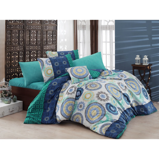 Riesel White/Turquoise/Mustard Duvet Cover Set