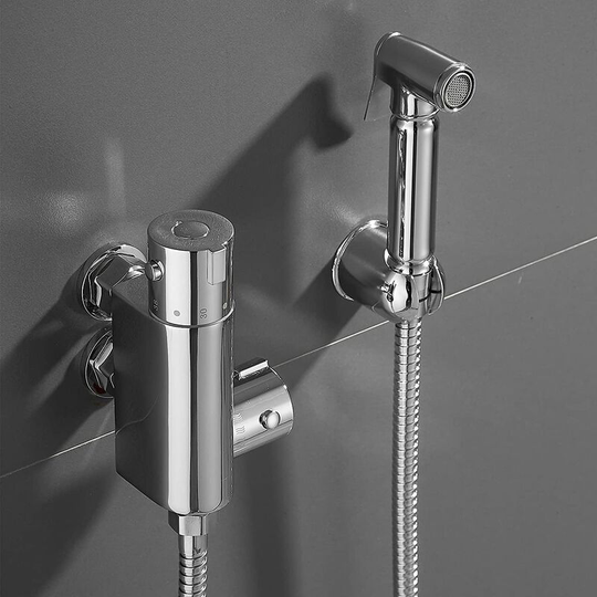 Thermostatic Mixer Bidet Shower Spray Kit, Brass Chrome Sprayer with Dual Control for Water Flow and Water Temperature 20-48°C, Safety Lock 38°C