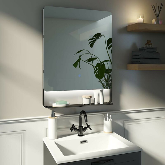 Zanuso under-lit led illuminated mirror 600 x 800mm with shelf - Black - Mode