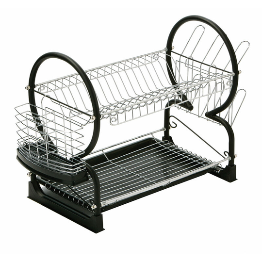 Black Enamel Coated Frame 2 Tier Dish Drainer - Premier Housewares