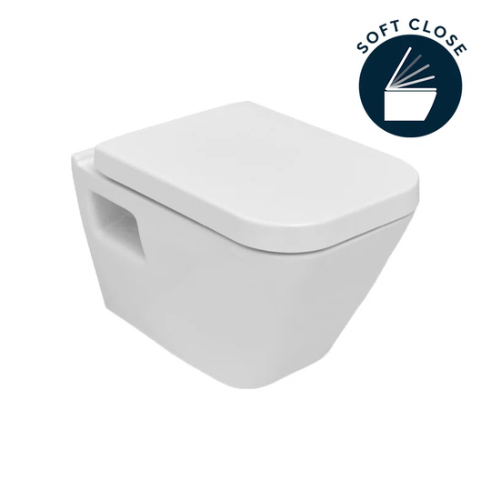 Scoville Wall Hung Toilet and Mounting Frame with Button Flush and Soft Close Seat