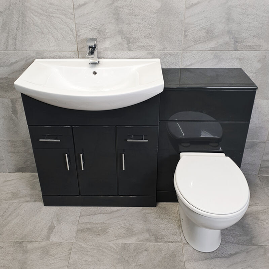 Hydros - 1250mm Anthracite Finish Bathroom Furniture Vanity Set Basin Sink + Toilet Units, With standard pan-Without Tap & Waste