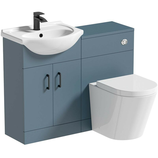 Lea ocean blue 1155mm combination with black handle and Contemporary back to wall toilet with seat - Blue - Orchard