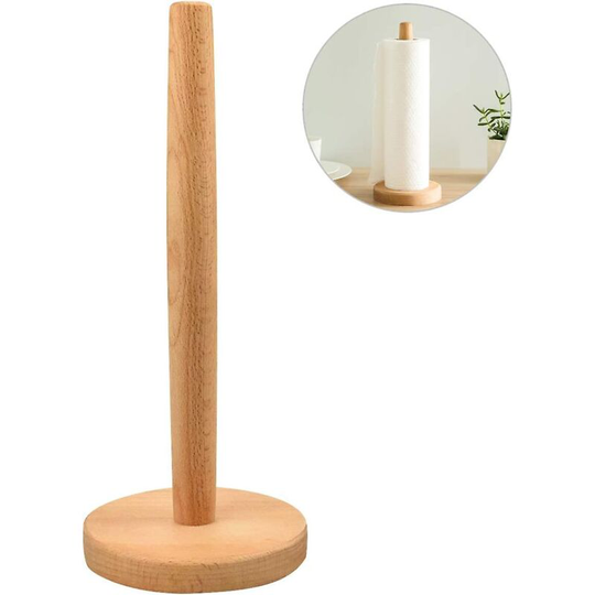 Kitchen Roll Holder, Bamboo Roll Holder With Non-slip Pads, Round Spare Roll Holder (31 x 13 Cm)