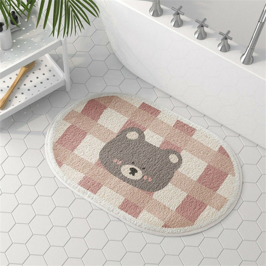 Children's Bathroom Non-Slip Mat, Absorbent Carpet Bedroom Rug Non-Slip Bathroom Mat (Plaid Bear)