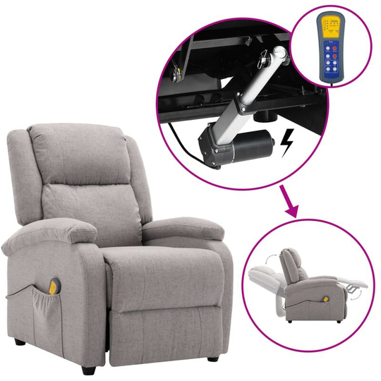 Wing Back Electric Massage Recliner Light Grey Fabric vidaXL - Grey