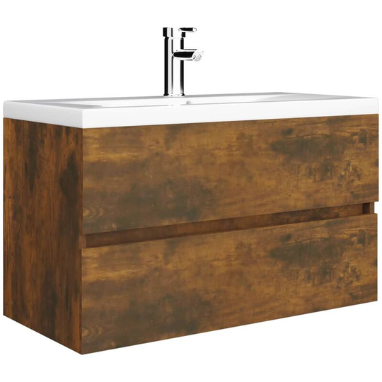 Vidaxl - Sink Cabinet with Built-in Basin Smoked Oak Engineered Wood Brown