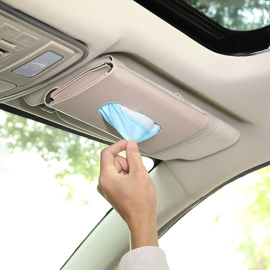 Perlerare - Car Sun Visor Tissue Box, Leather Car Sun Visor Accessories Tissue Holder Clip, Leather Tissue Storage Containers (Beige)