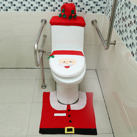 3 Pieces Santa Claus Toilet Cover with Foot Cushion and Water Tank Cloth Cover a