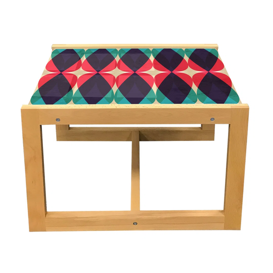 Abstract Coffee Table, Colorful Diamond Like Symmetrical Shapes, Acrylic Glass Center Table With Wooden Frame For Offices Dorms Indigo Multicolor