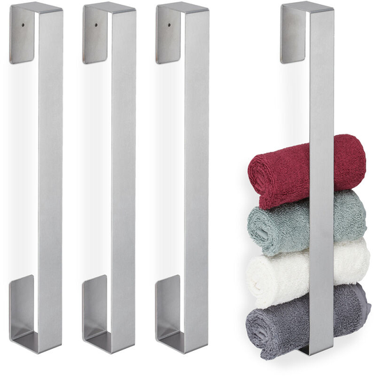 4x Towel Rails, Self-Adhesive, 430 Stainless Steel, Bathroom, Kitchen, Without Drilling, 45x4x6 cm, Silver - Relaxdays
