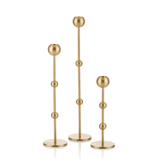 3 Piece Brass Tabletop Candlestick Set