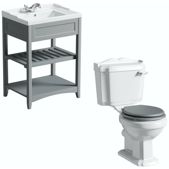The Bath Co. Winchester and Camberley satin grey washstand suite 600mm - White/grey
