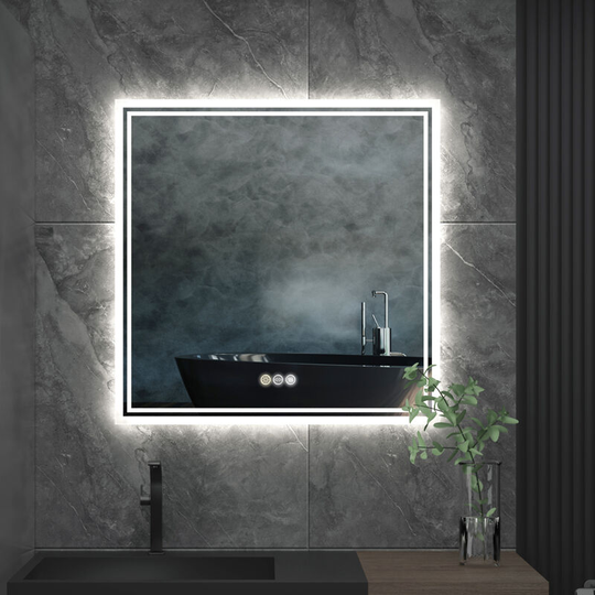 800mm Square Illuminated led Bathroom Mirror Light with Touch Sensor, Anti-fog