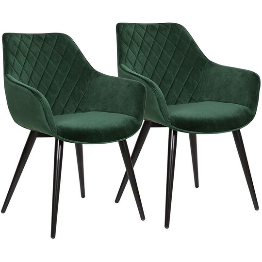 Set of 2 dining chairs Kitchen Side Velvet Seat. Reception chairs Armchairs Green - Green - Woltu