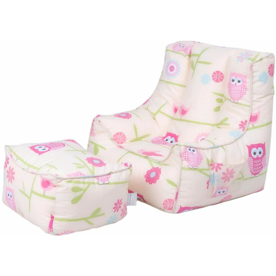 Ready Steady Bed Kids Armchair Comfy Bean Bag Chair with Footstool (Owls)