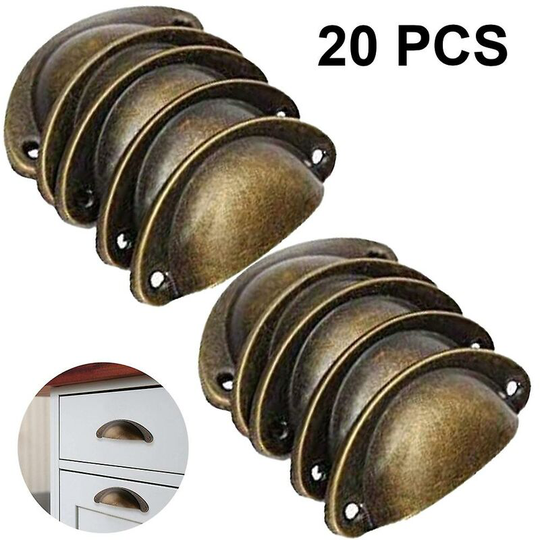 Pack of 20 65mm Hole Spacing Vintage Style Pulls Cup Handles Knobs Shell Ear Like Handle Knobs for Cabinet Dresser Drawer Bin Green Bronze